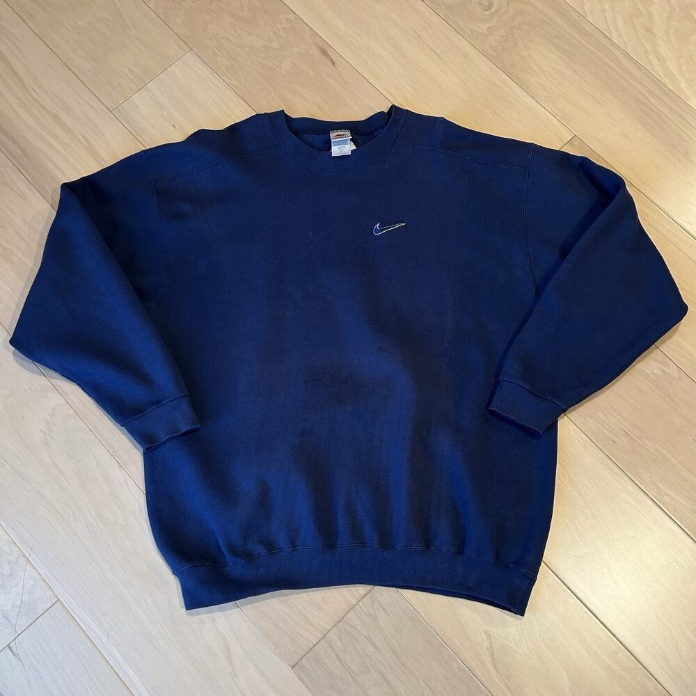 Vintage Nike Blue Crew Sweatshirt Distressed *Logo Men’s XL